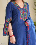 Ethnic Heavy Rayon Salab Set with Intricate Handwork Embroidery – Fully Stitched Kurti, Pant & Cotton Dupatta - S women's fashion mart