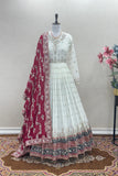 Heavy Faux Georgette Embroidered Gown Set with Sequence Work, Fancy Latkan Border & Tassel Sleeves – Party & Festive Wear - S women's fashion mart