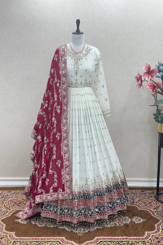 Heavy Faux Georgette Embroidered Gown Set with Sequence Work, Fancy Latkan Border & Tassel Sleeves – Party & Festive Wear - S women's fashion mart