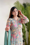 Floral Elegance Alia Cut Suit Set in Mehera Green  women's fashion mart