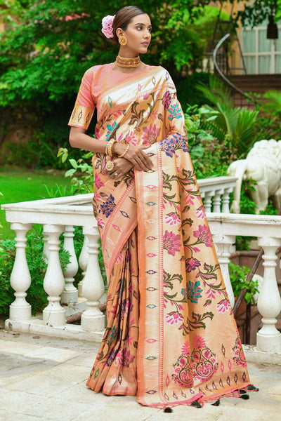 Paithani Silk Weaving Work Saree in Peach Color.