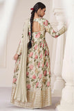 Incredible Organza Fabric Cream Color Readymade Anarkali Suit.
