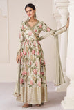 Incredible Organza Fabric Cream Color Readymade Anarkali Suit.