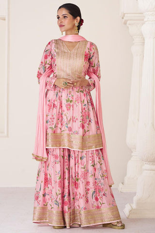Vartika Singh Engaging Pink Color Organza Fabric Readymade Palazzo Suit.