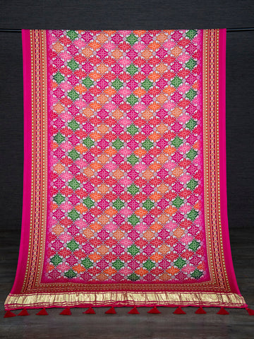 Pink Color Digital Printed Pure Gaji Silk Dupatta