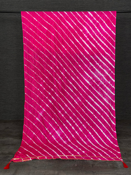Pink Color Gota Patti Lace Border Leheriya Bandhej Dupatta - women's fashion mart