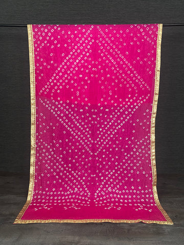Pink Color Lace Border Original Bandhej Silk Dupatta