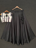 Black Color Simple Taffeta Satin Silk Lehenga Choli With Soft Net Dupatta