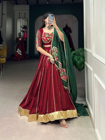 Plain With Zari Line Gota Patti And Embossed Design Lace Touch Up lehenga -Lehenga Choli Set Purple women's fashion mart
