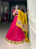 Plain With Zari Line Gota Patti And Embossed Design Lace Touch Up lehenga -Lehenga Choli Set Red women's fashion mart