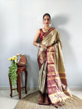 Zari Weaving Banarasi Soft Silk Ready to Wear Saree -Ready to Wear Saree peach maroon women's fashion mart