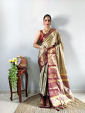 Zari Weaving Banarasi Soft Silk Ready to Wear Saree -Ready to Wear Saree peach maroon women's fashion mart
