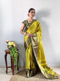 Zari Weaving Banarasi Soft Silk Ready to Wear Saree -Ready to Wear Saree peach maroon women's fashion mart