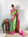 Zari Weaving Banarasi Soft Silk Ready to Wear Saree -Ready to Wear Saree peach maroon women's fashion mart
