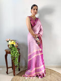 Zari Weaving Banarasi Soft Silk Ready to Wear Saree -Ready to Wear Saree peach maroon women's fashion mart
