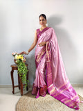 Zari Weaving Banarasi Soft Silk Ready to Wear Saree -Ready to Wear Saree peach maroon women's fashion mart