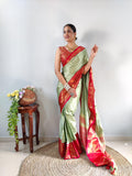 Zari Weaving Banarasi Soft Silk Ready to Wear Saree -Ready to Wear Saree peach maroon women's fashion mart
