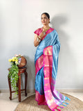 Zari Weaving Banarasi Soft Silk Ready to Wear Saree -Ready to Wear Saree pista red women's fashion mart