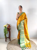 Zari Weaving Banarasi Soft Silk Ready to Wear Saree -Ready to Wear Saree peach maroon women's fashion mart