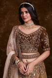 Brown Art Silk Festive Wear Embroidered Chaniya Choli With Beautiful Blouse.
