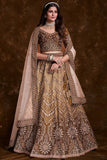 Brown Art Silk Festive Wear Embroidered Chaniya Choli With Beautiful Blouse.