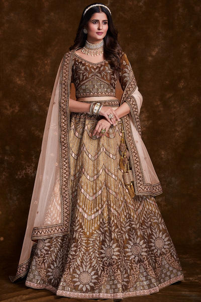 Brown Art Silk Festive Wear Embroidered Chaniya Choli With Beautiful Blouse.