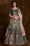 Art Silk Sangeet Wear Lehenga With Embroidery Work In Green.