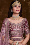 Art Silk Wine Fucntion Wear Lehenga With Embroidery Work And Artistic Blouse.