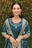 Teal Blue Premium Roman Silk Handwork Kurti Set  women's fashion mart