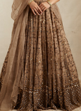 Pretty Soft Net Sequence Zari Embroidery Work Brown Lehenga  women's fashion mart