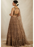 Pretty Soft Net Sequence Zari Embroidery Work Brown Lehenga  women's fashion mart