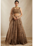 Pretty Soft Net Sequence Zari Embroidery Work Brown Lehenga  women's fashion mart