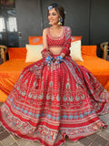 Maroon Color Digital Printed Vaishali Silk Latest Lehenga Blouse With Muslin Silk Dupatta