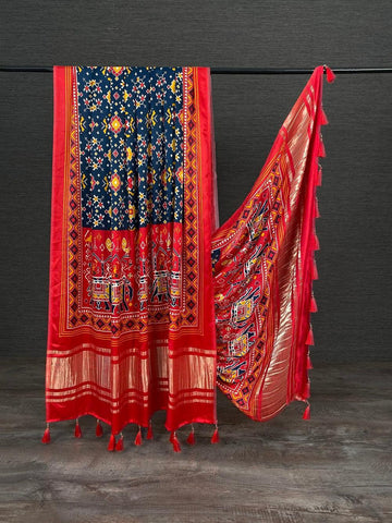 Multi Color Digital Patola Printed Pure Gaji Silk Dupatta With Tassels -patola dupatta Default Title women's fashion mart