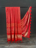 Red Color Digital Bandhani Printed Pure Gaji Silk Dupatta With Tassels - women's fashion mart