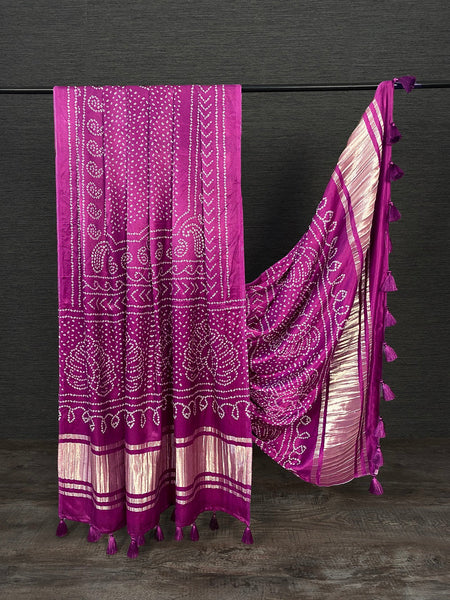 Wine Color Digital Bandhani Printed Pure Gaji Silk Dupatta With Tassels - women's fashion mart