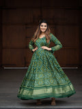 Green Color Digital Bandhej Printed Pure Gaji Silk Dress - women's fashion mart