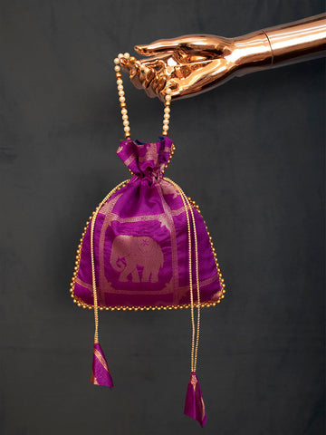 Purple Color Weaving Zari Work Jacquard Paithani Batwa