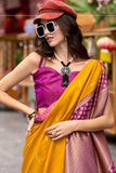 Bright Sun Yellow Woven Banarasi  Silk Saree - women's fashion mart
