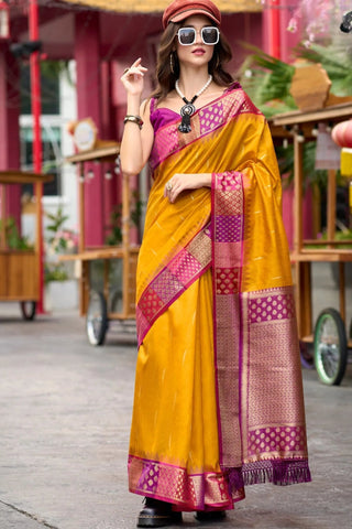 Bright Sun Yellow Woven Banarasi  Silk Saree - women's fashion mart