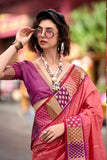 Rose Pearl Peach Woven Banarasi Silk Saree - women's fashion mart