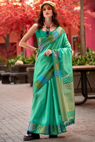 Forest Green Woven Banarasi Silk Saree - women's fashion mart