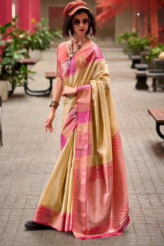 Tumbleweed Gold colored Woven Banarasi Silk Saree - women's fashion mart