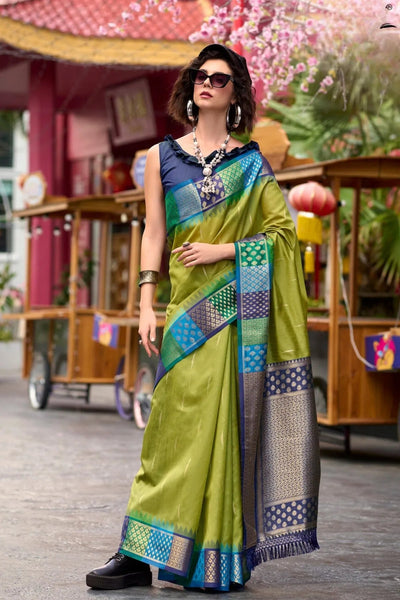 Celery Green Woven Banarasi Silk Saree - women's fashion mart