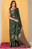 Mehendi Green Soft Dola Silk Classic Saree with Woven Detailing - women's fashion mart