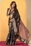 Elegant Black Soft Dola Silk Saree with Intricate Woven Pattern - women's fashion mart