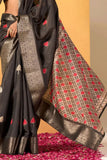 Elegant Black Soft Dola Silk Saree with Intricate Woven Pattern - women's fashion mart