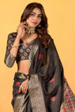 Elegant Black Soft Dola Silk Saree with Intricate Woven Pattern - women's fashion mart