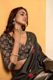 Elegant Black Soft Dola Silk Saree with Intricate Woven Pattern - women's fashion mart