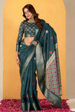 Mineral Green Soft Dola Silk Saree Featuring Detailed Woven Artistry - women's fashion mart